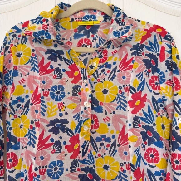 Roller Rabbit Multicolor Floral Shirt Shift Dress Size Small - Picture 2 of 10